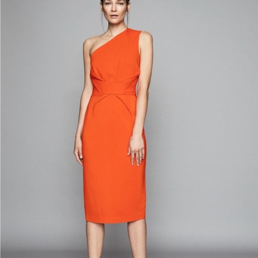 Reiss Orange Asymmetrical Ruched Cocktail Dress